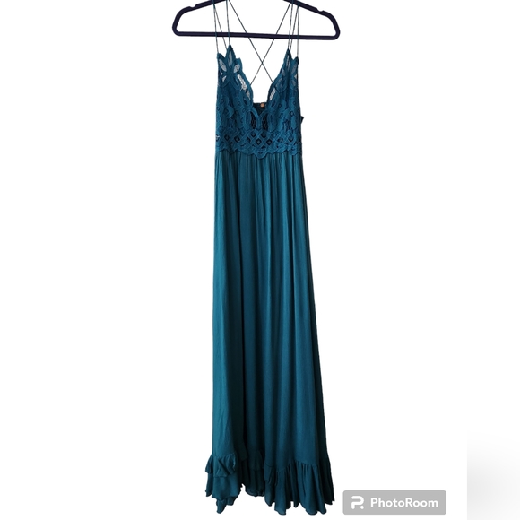NWOT Free People TEAL Adella Maxi Dress - Picture 5 of 11